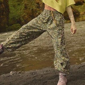 Free People Movement Zephyr Printed Pants Olive Green Combo NEW